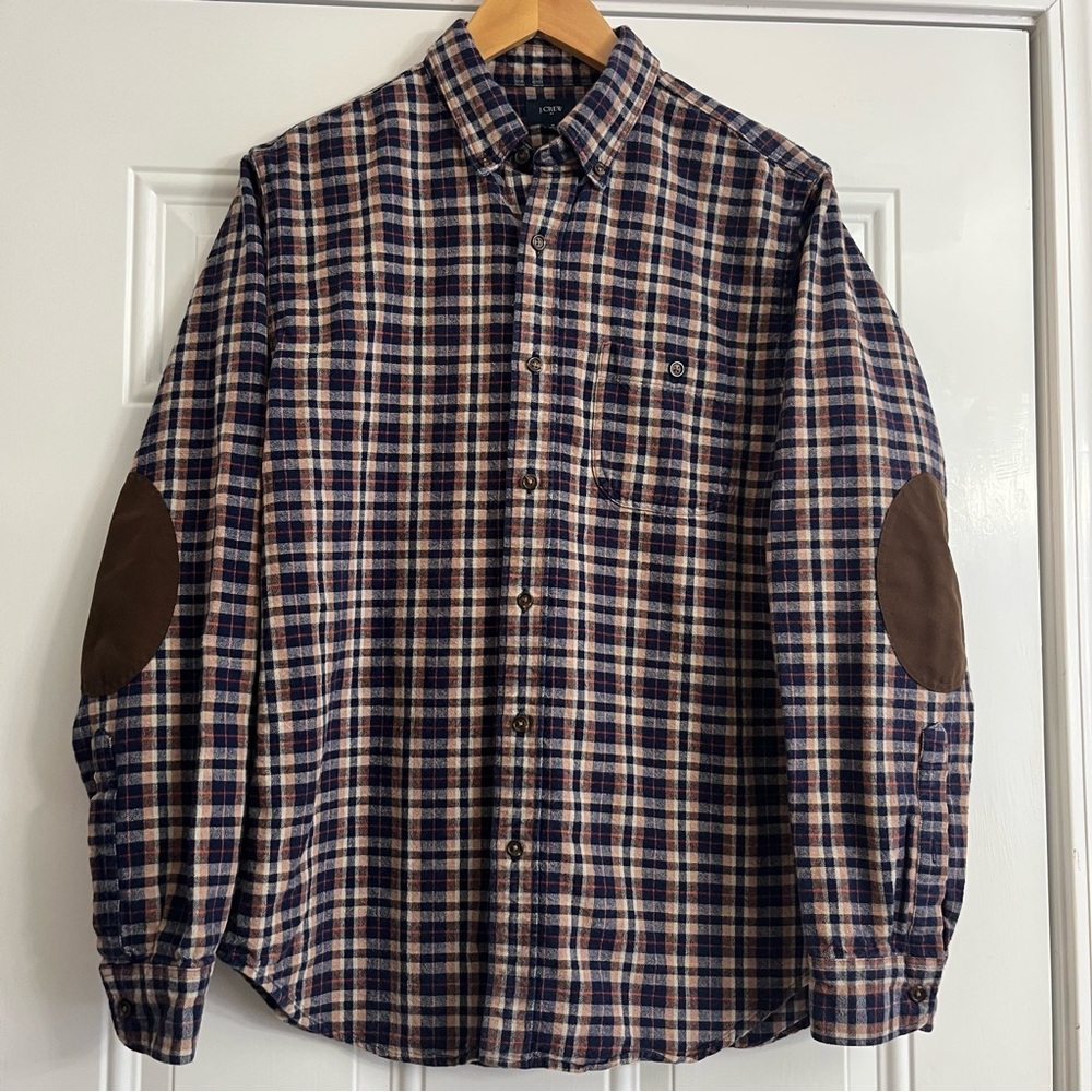 J.Crew Cotton Elbow Patch Plaid Flannel Shirt Size Medium